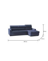 Divano Letto Alceste, Divano ad angolo, 100% Made in Italy, Sofà con apertura girevole, con Penisola contenitore Destra, con Braccioli slim, Cm 260x95h85, Blu