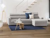 Divano Letto Alceste, Divano ad angolo, 100% Made in Italy, Sofà con apertura girevole, con Penisola contenitore Destra, con Braccioli slim, Cm 260x95h85, Grigio