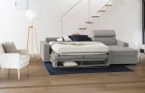 Divano Letto Alceste, Divano ad angolo, 100% Made in Italy, Sofà con apertura girevole, con Penisola contenitore Destra, con Braccioli slim, Cm 260x95h85, Grigio