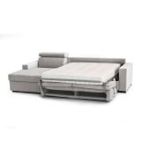 Divano Letto Alda, Divano ad angolo, 100% Made in Italy, Sofà con apertura girevole, con Penisola contenitore Sinistra, con Braccioli standard, Cm 280x95h85, Grigio