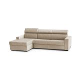 Divano Letto Aleandra, Divano ad angolo, 100% Made in Italy, Sofà con apertura girevole, con Penisola contenitore Sinistra, con Braccioli slim, Cm 260x95h85, Beige