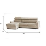 Divano Letto Aleandra, Divano ad angolo, 100% Made in Italy, Sofà con apertura girevole, con Penisola contenitore Sinistra, con Braccioli slim, Cm 260x95h85, Beige