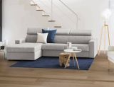 Divano Letto Aleandra, Divano ad angolo, 100% Made in Italy, Sofà con apertura girevole, con Penisola contenitore Sinistra, con Braccioli slim, Cm 260x95h85, Grigio
