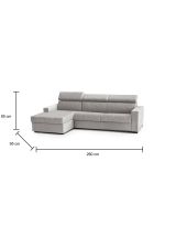 Divano Letto Aleandra, Divano ad angolo, 100% Made in Italy, Sofà con apertura girevole, con Penisola contenitore Sinistra, con Braccioli slim, Cm 260x95h85, Grigio