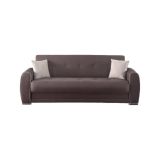 Divano letto Alejandro, Divano letto contenitore a 3 posti con 2 cuscini inclusi, Sofà da soggiorno in tessuto imbottito con apertura click-clack, 224x85h87 cm, Grigio Chiaro