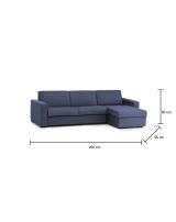 Divano Letto Alisea, Divano ad angolo, 100% Made in Italy, Sofà con apertura girevole, con Penisola contenitore reversibile, con Braccioli slim, Cm 260x95h90, Blu