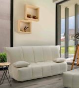 Divano Letto Alisee, Divano a 2 posti, 100% Made in Italy, Sofà Soggiorno con apertura a carrello, in tessuto imbottito, con cuscini inclusi, Cm 125x90h85, Beige