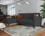 Divano letto Angel, Divano letto ad angolo con penisola reversibile, Sofà contenitore moderno con chaiselongue e 3 cuscini, 230x153h85 cm, Antracite