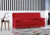 Divano letto Carlos, Divano letto contenitore lineare con 2 cuscini inclusi, Sofà da soggiorno in tessuto imbottito con apertura click-clack, 190x87xh91 cm, Rosso