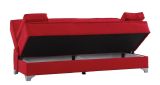 Divano letto Carlos, Divano letto contenitore lineare con 2 cuscini inclusi, Sofà da soggiorno in tessuto imbottito con apertura click-clack, 190x87xh91 cm, Rosso