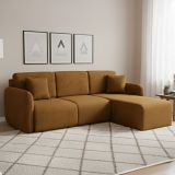 Divano Letto con Penisola Arancione Contenitore Reversibile 245x185 cm, Reclinabile - Ranco