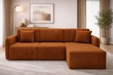 Divano Letto con Penisola Arancione Contenitore Reversibile 245x185 cm, Reclinabile - Ranco