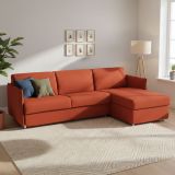 Divano Letto con Penisola Arancione Sfoderabile Contenitore 260x160 cm, Idrorepellente Multiposizione Trasformabile in Letto Made in Italy - Scordia