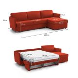 Divano Letto con Penisola Arancione Sfoderabile Contenitore 260x160 cm, Idrorepellente Multiposizione Trasformabile in Letto Made in Italy - Sumirago