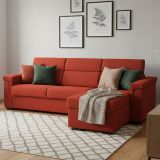 Divano Letto con Penisola Arancione Sfoderabile Contenitore 285x160 cm, Idrorepellente Multiposizione Trasformabile in Letto Made in Italy - Esca