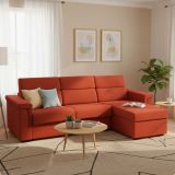 Divano Letto con Penisola Arancione Sfoderabile Contenitore 285x160 cm, Idrorepellente Trasformabile in Letto Made in Italy - Ganzaria