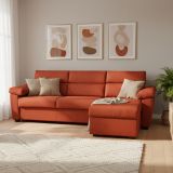 Divano Letto con Penisola Arancione Sfoderabile Contenitore 285x160 cm, Idrorepellente Trasformabile in Letto Made in Italy - Priverno