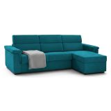 Divano Letto con Penisola Azzurro Sfoderabile Contenitore 285x160 cm, Idrorepellente Multiposizione Trasformabile in Letto Made in Italy - Ganzaria