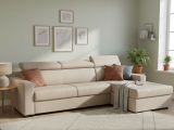 Divano letto con penisola beige 280x95cm - Allevatore