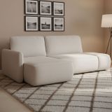 Divano Letto con Penisola Beige Chiaro Contenitore Reclinabile 229x148 cm, Cuscini Sfoderabili - Rezzo