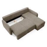 Divano Letto con Penisola Beige Contenitore Cuscini Sfoderabili 245x185 cm, Reclinabile - Ranco