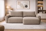 Divano Letto con Penisola Beige Contenitore Reversibile 253x153 cm, Reclinabile - Paullo