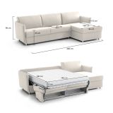 Divano Letto con Penisola Beige Sfoderabile Contenitore 260x160 cm, Idrorepellente Trasformabile in Letto Multiposizione Made in Italy - Scordia
