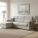 Divano Letto con Penisola Beige Sfoderabile Contenitore 285x160 cm, Idrorepellente Multiposizione Trasformabile in Letto Made in Italy - Esca