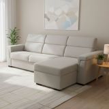 Divano Letto con Penisola Beige Sfoderabile Contenitore 285x160 cm, Idrorepellente Multiposizione Trasformabile in Letto Made in Italy - Ganzaria