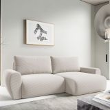 Divano Letto con Penisola Bianco Crema Contenitore Reclinabile 253x153 cm, Reversibile - Paullo