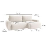Divano Letto con Penisola Bianco Crema Contenitore Reclinabile 253x153 cm, Reversibile - Paullo