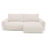 Divano Letto con Penisola Bianco Crema Contenitore Reclinabile 253x153 cm, Reversibile - Paullo