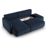 Divano Letto con Penisola blu Contenitore Reclinabile 229x148 cm, Cuscini Sfoderabili - Rezzo