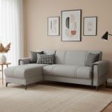 Divano Letto con Penisola Grigio Chiaro Grigio Scuro Contenitore 238x158 cm, Lavabile - Ogna
