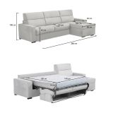 Divano Letto con Penisola Grigio Chiaro Multiposizione Contenitore 280x160 cm, Idrorepellente Sfoderabile Trasformabile in Letto Made in Italy