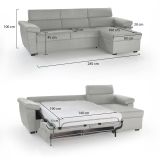 Divano Letto con Penisola Grigio Chiaro Sfoderabile Contenitore 285x160 cm, Idrorepellente Multiposizione Trasformabile in Letto Made in Italy