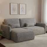 Divano Letto con Penisola Grigio Contenitore Reclinabile 207x148 cm, Reversibile - Pagno
