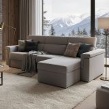 Divano Letto con Penisola Grigio Sfoderabile Contenitore 285x160 cm, Idrorepellente Multiposizione Trasformabile in Letto Made in Italy - Ganzaria