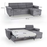Divano Letto con Penisola Grigio Sfoderabile Contenitore 285x160 cm, Idrorepellente Multiposizione Trasformabile in Letto Made in Italy - Priverno