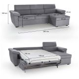 Divano Letto con Penisola Grigio Sfoderabile Contenitore 285x160 cm, Idrorepellente Multiposizione Trasformabile in Letto Made in Italy - Tolle