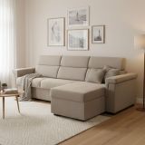 Divano Letto con Penisola Grigio Tortora Sfoderabile Contenitore 285x160 cm, Idrorepellente Trasformabile in Letto Made in Italy - Ganzaria