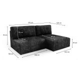 Divano Letto con Penisola Nero Contenitore Cuscini Sfoderabili 210x149 cm, Reclinabile - Pergola