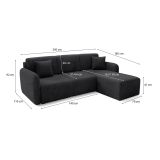 Divano Letto con Penisola Nero Contenitore Reversibile 245x185 cm, Reclinabile - Ranco