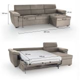 Divano letto con penisola Priverno, 285x160 h100 cm, Tortora