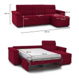 Divano Letto con Penisola Rosso Sfoderabile Contenitore 285x160 cm, Idrorepellente Multiposizione Made in Italy - Ganzaria
