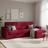Divano Letto con Penisola Rosso Sfoderabile Contenitore 285x160 cm, Idrorepellente Multiposizione Trasformabile in Letto Made in Italy - Esca