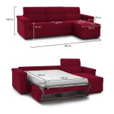 Divano Letto con Penisola Rosso Sfoderabile Contenitore 285x160 cm, Idrorepellente Multiposizione Trasformabile in Letto Made in Italy - Esca