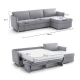 Divano letto con penisola Scordia, 260x160 h90 cm, Grigio