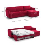 Divano letto con penisola Sumirago, 260x160 h90 cm, Rosso
