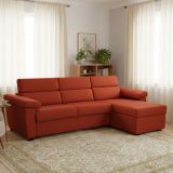 Divano letto con penisola Tolle, 285x160 h100 cm, Arancione